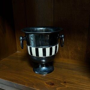 Black Brass Urn with Striped Accent